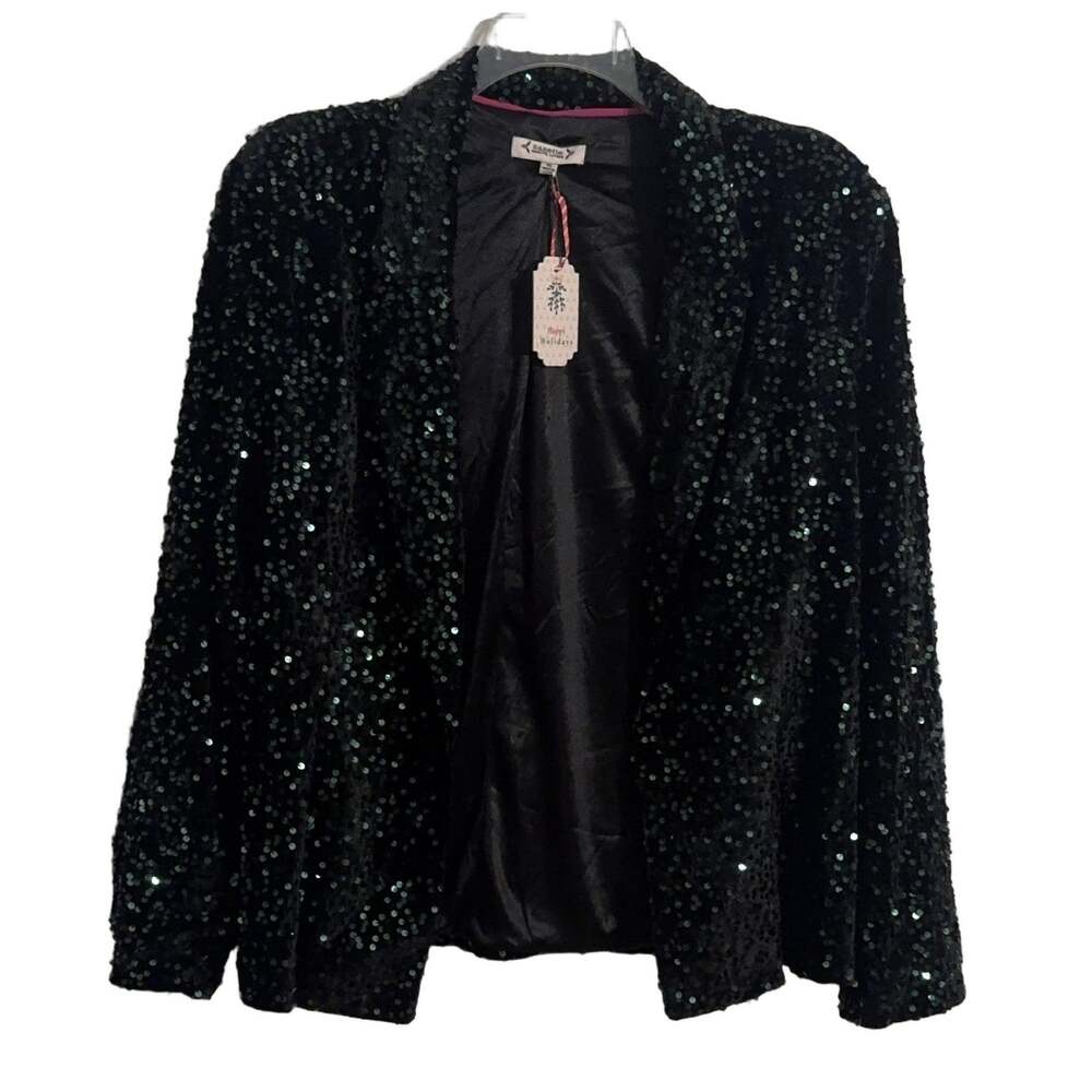 Nanette Lepore Sequin Blazer XL Green Holiday Lined Casual Jacket NWT Party